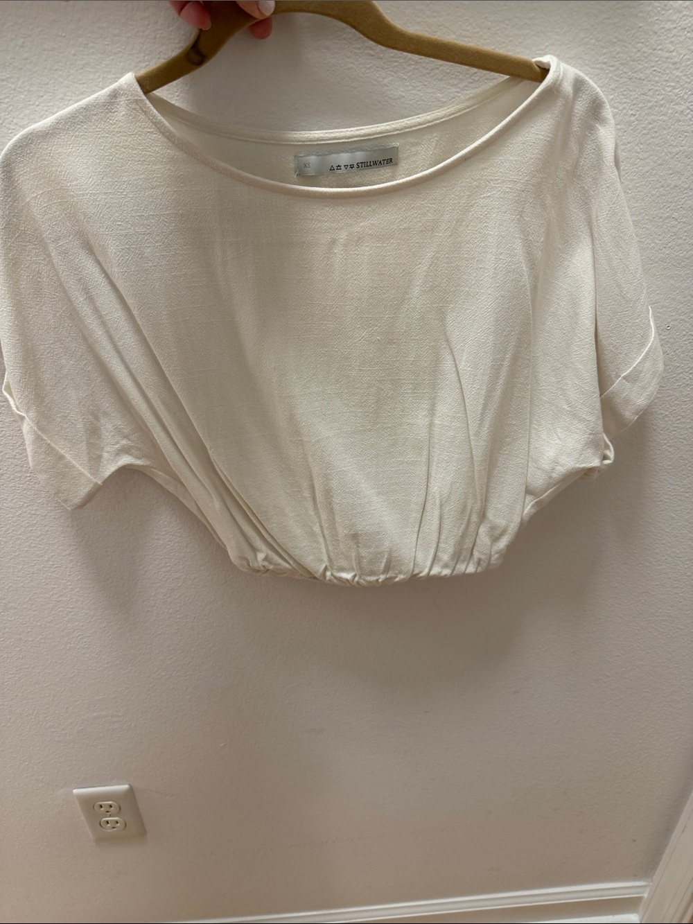 Cream Cropped Boatneck Top with elastic waist